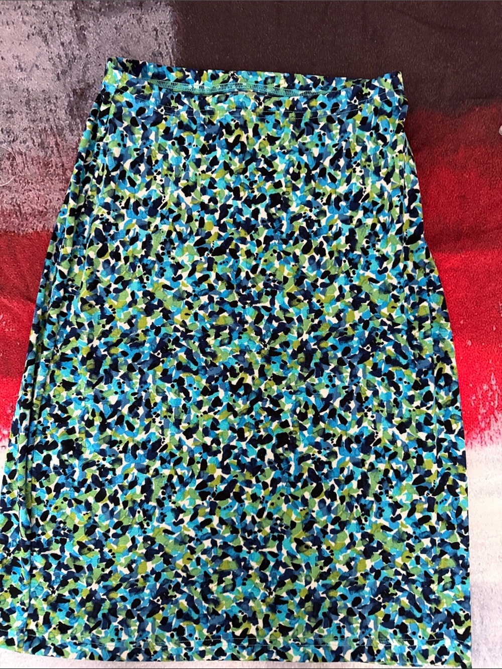 I.N. San Francisco Blue and Green Printed Pencil Skirt